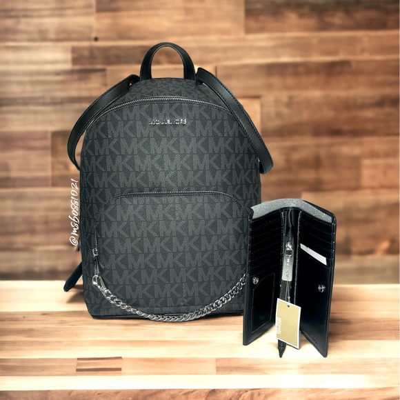 Michael Kors Jet Set Backpack W/Chain + Wallet in Black BRAND NEW WITH TAGS - Picture 2 of 8